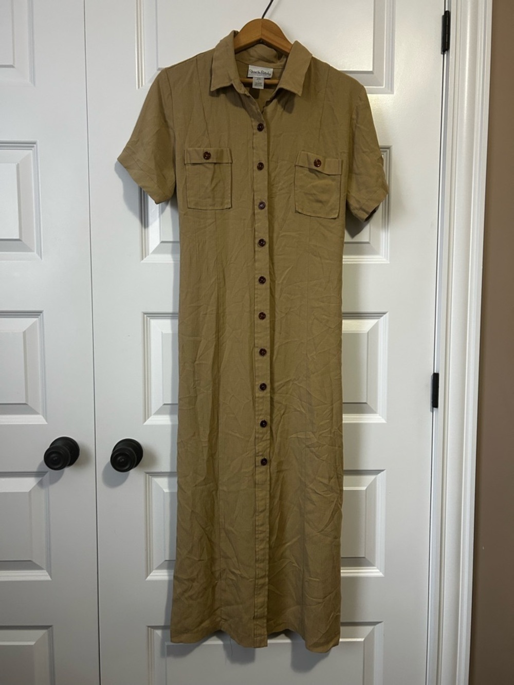 Vintage Diane Von Furstenberg Tan Short-Sleeve Button Maxi Dress